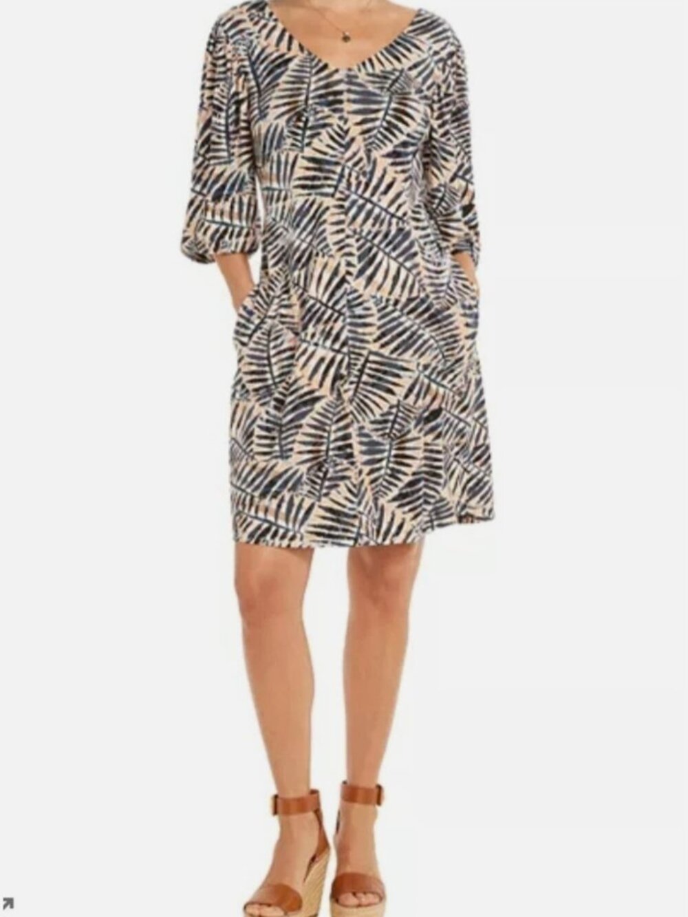 Nic + Zoe Fern Spring Dress Petite Large Knee Length Pockets Beach Travel Resort